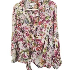 Liz Claiborne Tie Front Relaxed Fit Blouse Cottage Peasant Boho Size 1X PLUS